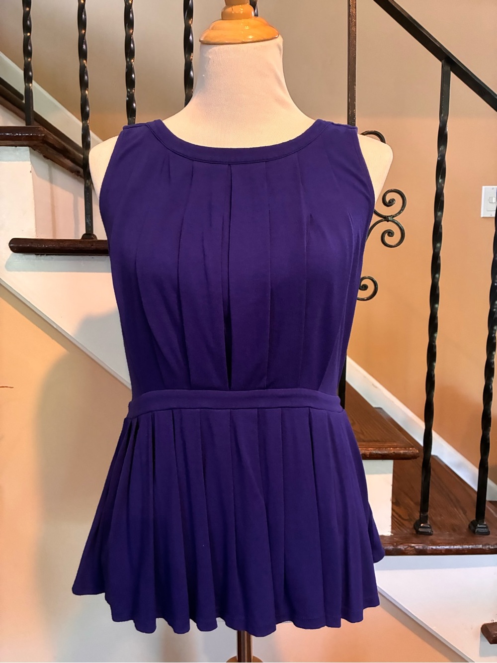 Anthropologie Deletta Sleeveless Royal Blue Pleated Peplum Top